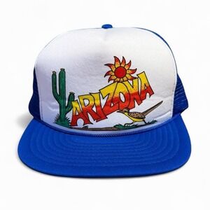 Vintage 90s Arizona Art Souvenir Tourist Trucker Mesh Graphic Snapback Hat OSFA
